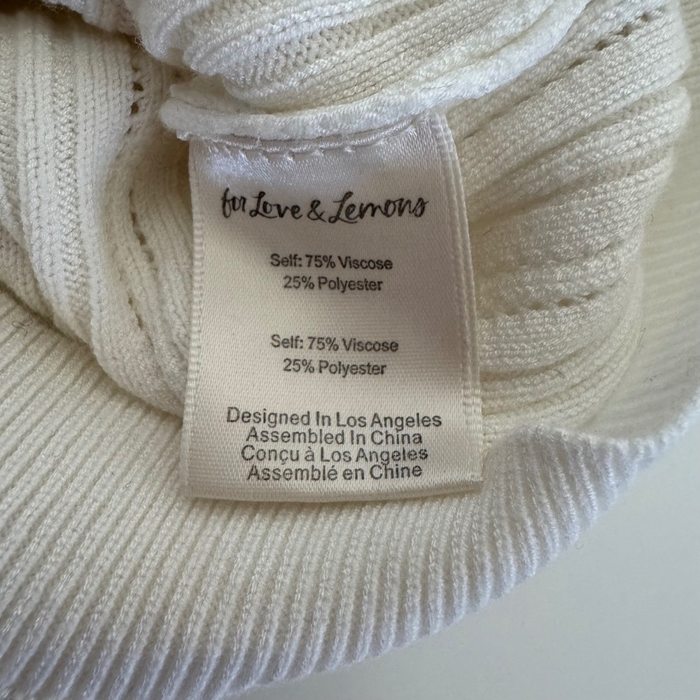 For Love & Lemons‎ Cream Pointelle Ruffle Cropped Cardigan Sweater XXS Ivory - Picture 8 of 12
